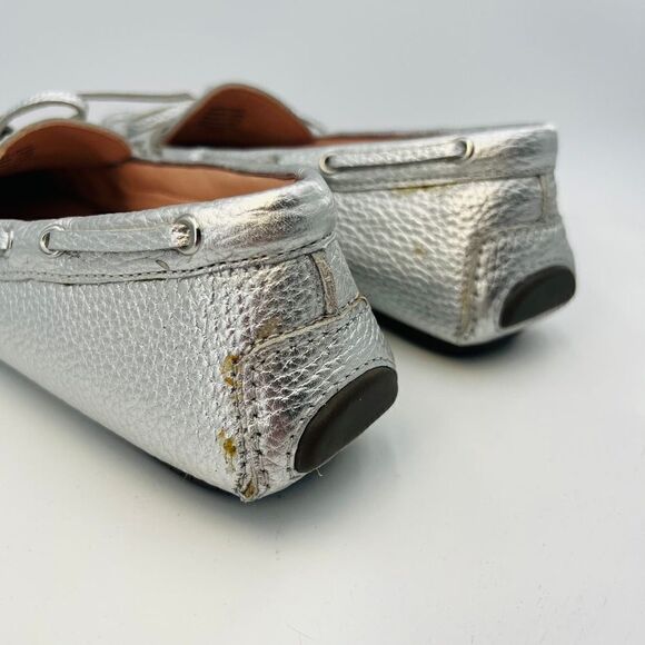 J.Crew Silver Loafers Metallic Effect Leather Slip On Shoes Size 7 - Picture 9 of 10